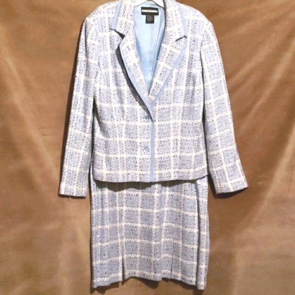 REQUIREMENTS TWEED 2 PC SUIT BLUE/WHITE CHECKERED SZ 18 - Picture 1 of 8